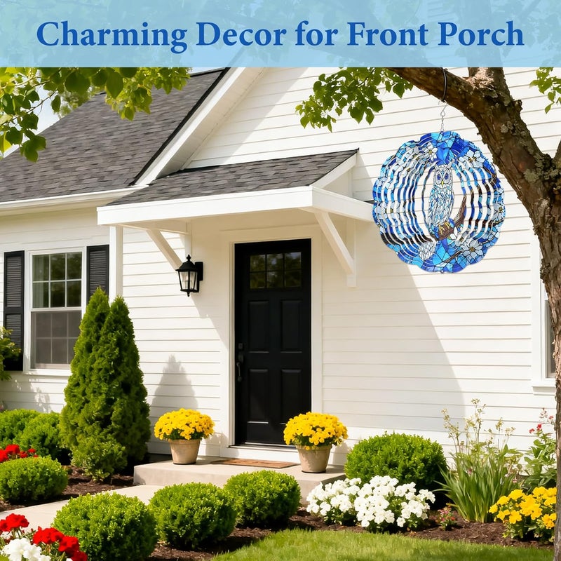 WAZZIO Owl Wind Spinners Outdoor, Owl Gifts for Women Men Wife Mom Husband Dad Grandpa, Hanging Wind Sculptures Spinners for Christmas, 12 inch Outdoor Indoor Hanging Ornament for Garden Porch - Image 5